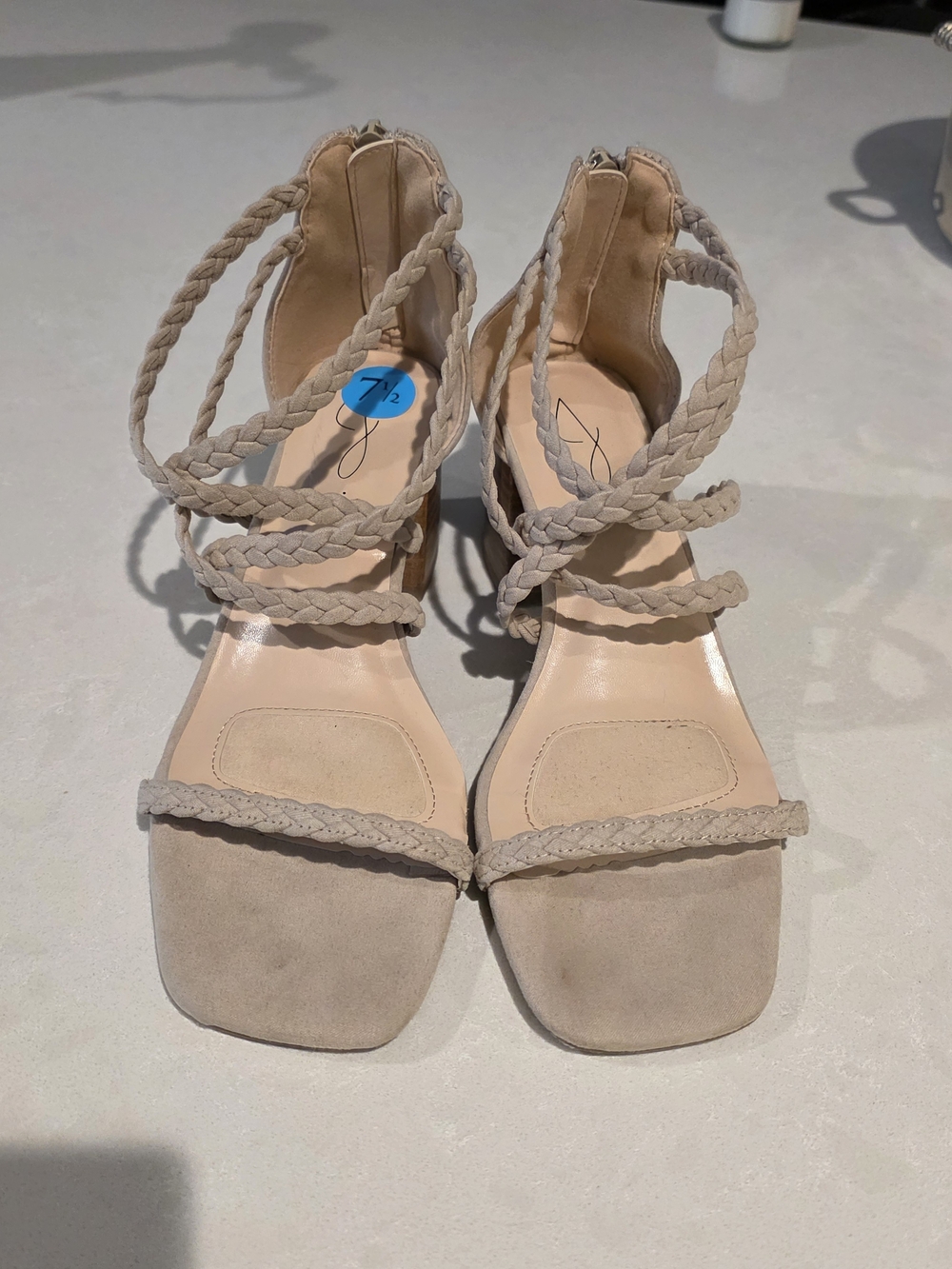 Joie Beige Braided Strap Heeled Sandals